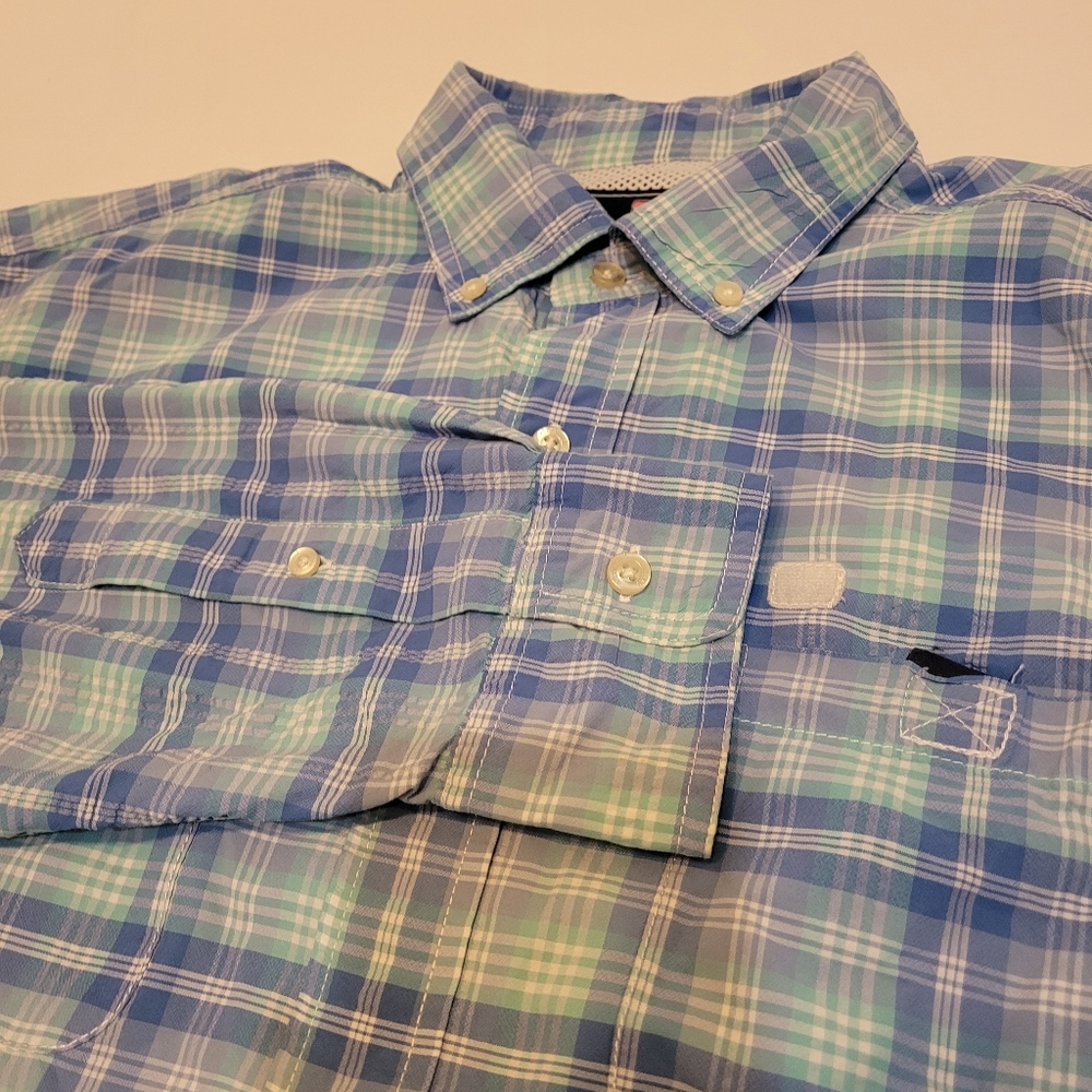 Vineyard Vines Harbor Shirt Mens Large Blue Plaid Excellent Performance Fishing